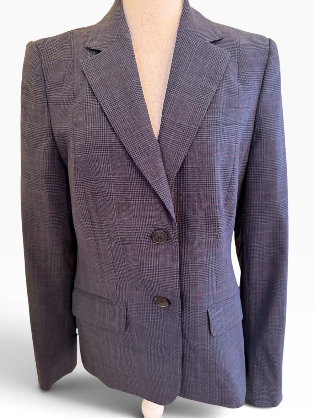 Brooks Brothers Black/Grey/Burgundy Glen Plaid Two Button Blazer 12